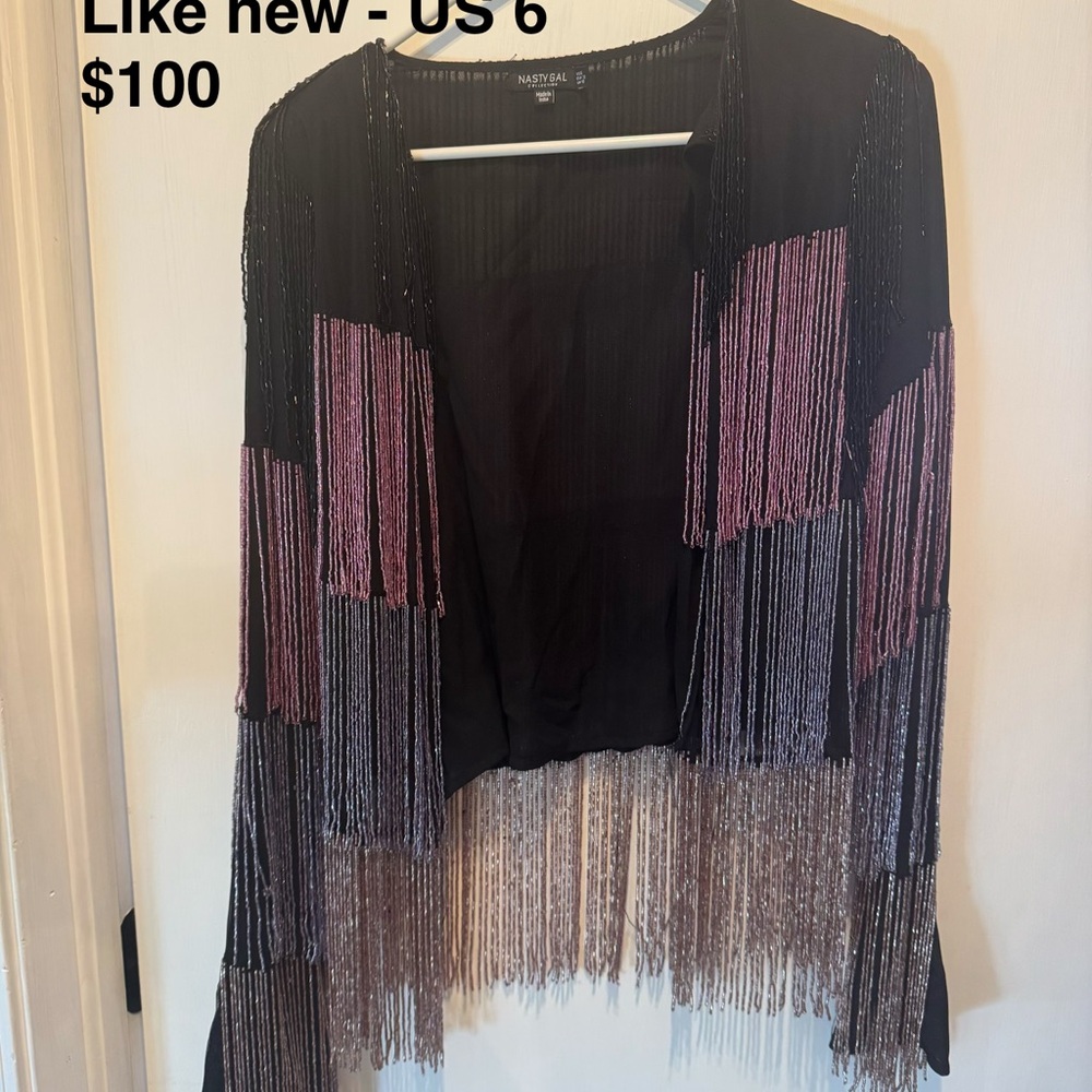 Pastels Black and Pink Fringe Cardigan